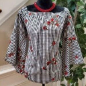 UNIQUE Spectrum Striped & Embroidered Bell Sleeves Top. Size 3X. D6/A1873
